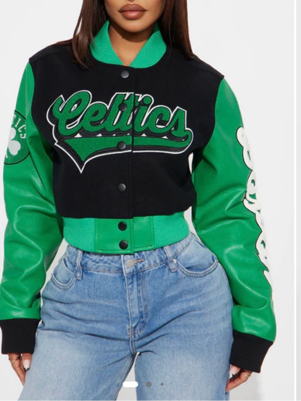 NBA Green & Black Cropped Celtics Varsity Jacket